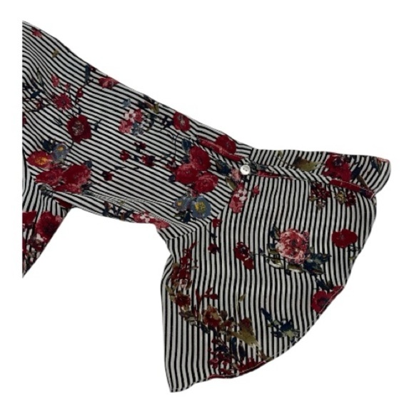 BCX Floral Stripe Wrap Front Bell Sleeve Blouse Women’s Large - Picture 6 of 9